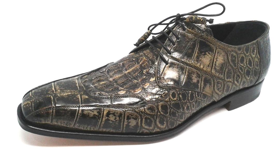 Mauri Taupe Genuine Hornback Crocodile / Alligator Hand Painted Oxford Shoes.